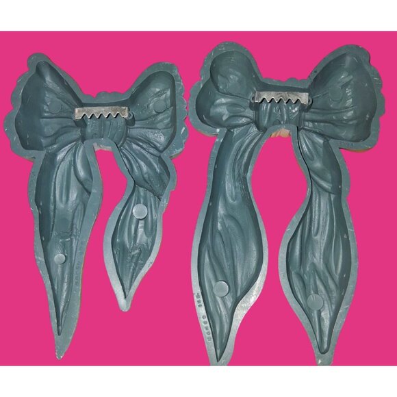 Lot Of 2 Homco Vintage Resin Wall Bows With Hangers - Gray Pink - 7x5 Inches - Picture 4 of 6